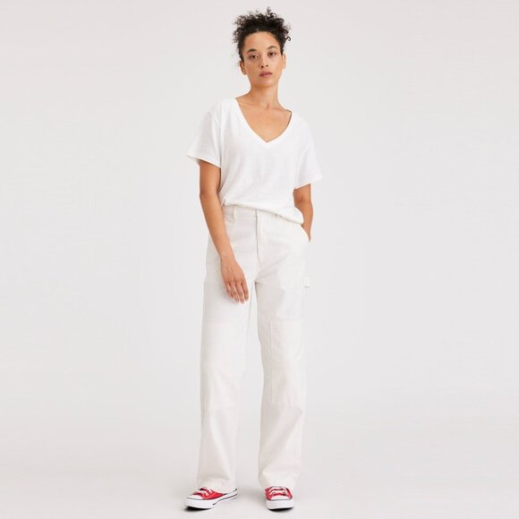 New Women's Dockers Capenter High Straight Linen Blend Pants Size 32 White - Picture 1 of 5
